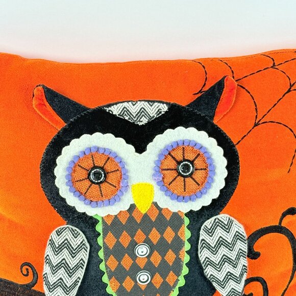 Pier 1 Owl Decorative Halloween Orange Pillow Decor Embroidered Applique Cute Ac - Picture 3 of 7